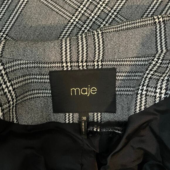 Maje Vaime Plaid Long Length Blazer Gray Black 38 EUR Medium Check Suit Jacket - Picture 7 of 11